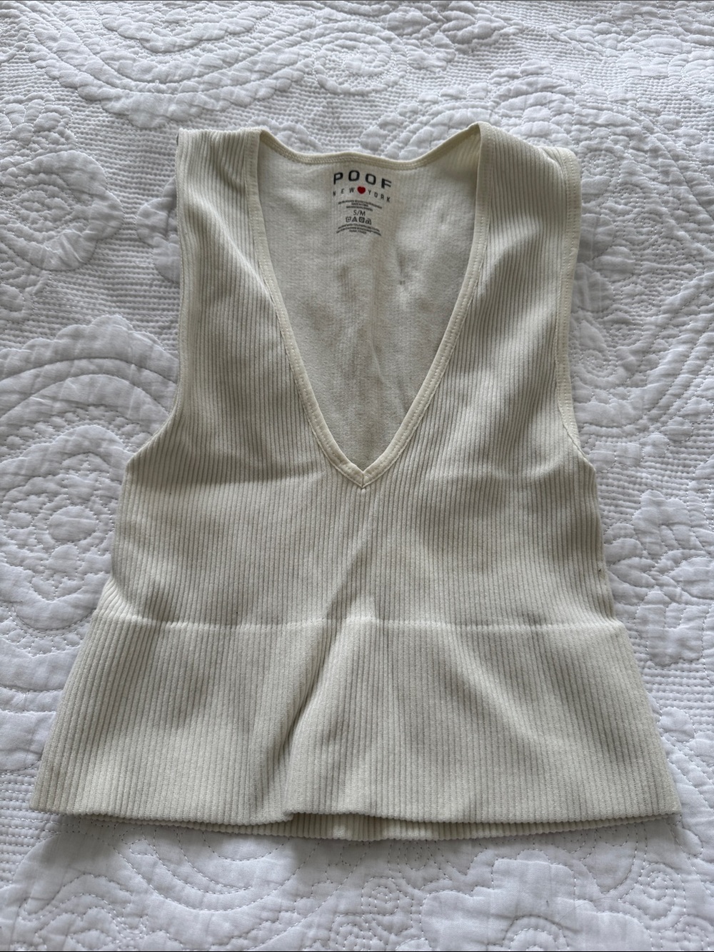 Poof! Ivory Ribbed V-Neck Tank Top
